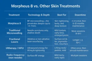 How Often Can I have Morpheus 8? 2 Table to show benefits of Morpheus 8 Woking compared to other skin treatments